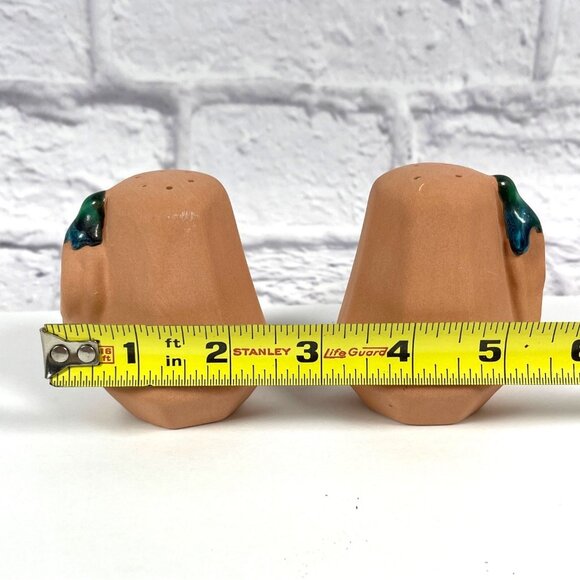 Southwestern Terracotta Salt Pepper Shaker Green Blue Glaze Chili Pepper Vintage - Picture 7 of 10